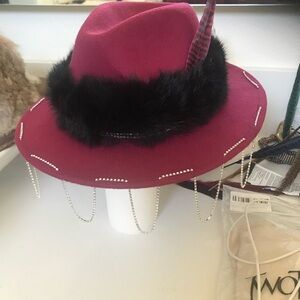 Elegant Pink Hat with Black Fur Trim